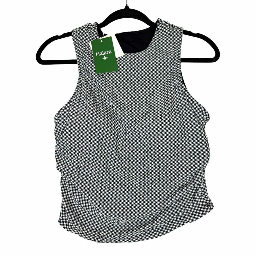 NEW Halara Black‎ & White Gingham Textured Sleeveless Tank Top with Built-In Bra